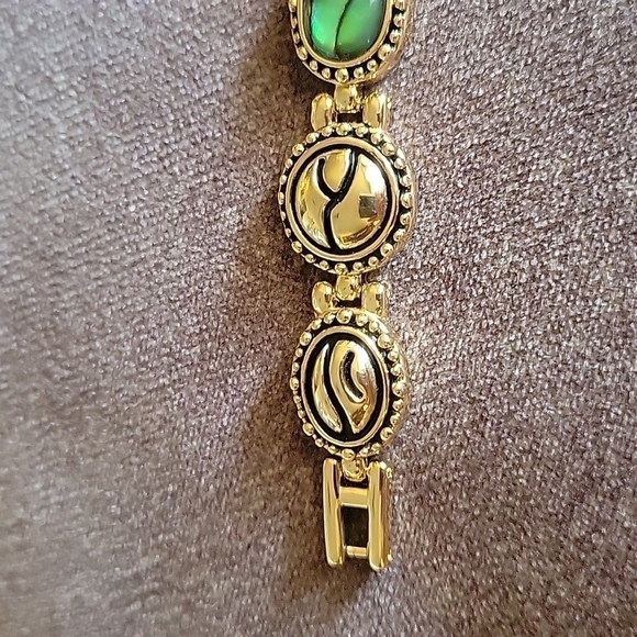 VTG Western Irridescent Cabochon Goldtone Linked Bracelet - Picture 3 of 11